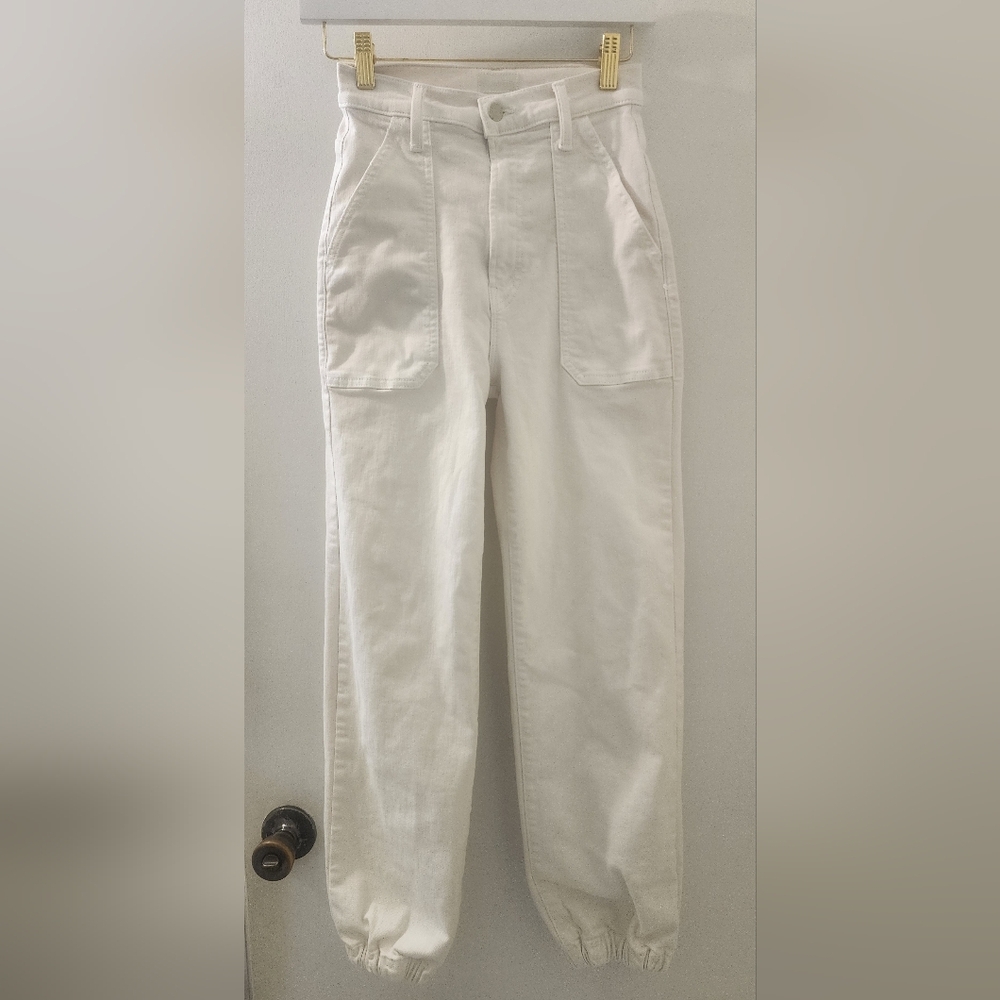 Mother White High-Waisted Jogger Pants, Size 24, Denim.